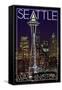 Seattle, Washington - Space Needle Christmas at Night-Lantern Press-Framed Stretched Canvas