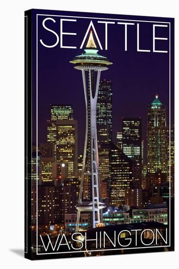 Seattle, Washington - Space Needle Christmas at Night-Lantern Press-Stretched Canvas