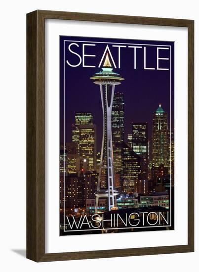 Seattle, Washington - Space Needle Christmas at Night-Lantern Press-Framed Art Print