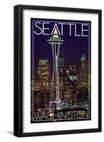 Seattle, Washington - Space Needle Christmas at Night-Lantern Press-Framed Art Print