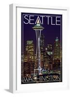 Seattle, Washington - Space Needle Christmas at Night-Lantern Press-Framed Art Print