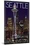 Seattle, Washington - Space Needle Christmas at Night-Lantern Press-Mounted Art Print