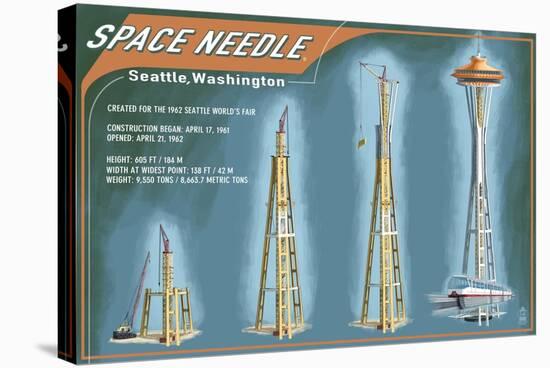 Seattle, Washington - Space Needle Construction Timeline-Lantern Press-Stretched Canvas