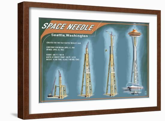 Seattle, Washington - Space Needle Construction Timeline-Lantern Press-Framed Art Print