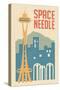 Seattle, Washington - Space Needle Woodblock-Lantern Press-Stretched Canvas