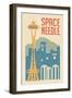 Seattle, Washington - Space Needle Woodblock-Lantern Press-Framed Art Print