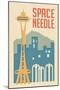 Seattle, Washington - Space Needle Woodblock-Lantern Press-Mounted Art Print