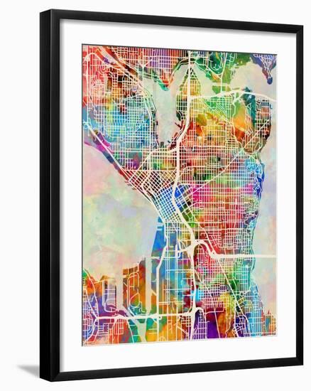 Seattle Washington Street Map-Tompsett Michael-Framed Art Print