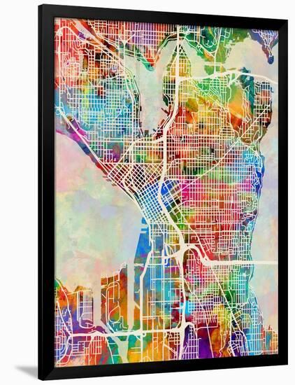 Seattle Washington Street Map-Tompsett Michael-Framed Art Print