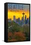 Seattle, Washington - Sunrise over City-Lantern Press-Framed Stretched Canvas