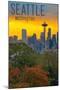 Seattle, Washington - Sunrise over City-Lantern Press-Mounted Art Print