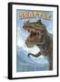 Seattle, Washington - T Rex Dinosaur-Lantern Press-Framed Art Print