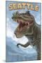 Seattle, Washington - T Rex Dinosaur-Lantern Press-Mounted Art Print