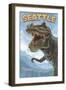 Seattle, Washington - T Rex Dinosaur-Lantern Press-Framed Art Print