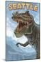 Seattle, Washington - T Rex Dinosaur-Lantern Press-Mounted Art Print