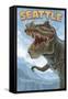 Seattle, Washington - T Rex Dinosaur-Lantern Press-Framed Stretched Canvas