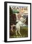 Seattle, Washington - Unicorn Scene-Lantern Press-Framed Art Print