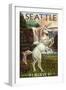 Seattle, Washington - Unicorn Scene-Lantern Press-Framed Art Print