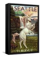 Seattle, Washington - Unicorn Scene-Lantern Press-Framed Stretched Canvas