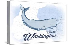 Seattle, Washington - Whale - Blue - Coastal Icon-Lantern Press-Stretched Canvas