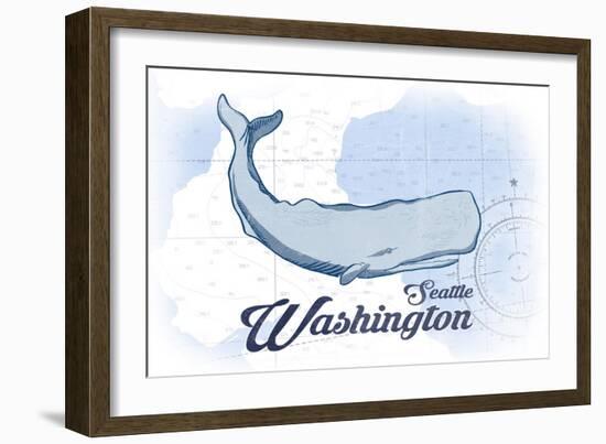 Seattle, Washington - Whale - Blue - Coastal Icon-Lantern Press-Framed Art Print