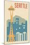 Seattle, Washington - Woodblock-Lantern Press-Mounted Art Print