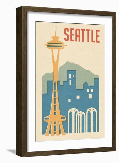 Seattle, Washington - Woodblock-Lantern Press-Framed Art Print
