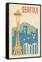 Seattle, Washington - Woodblock-Lantern Press-Framed Stretched Canvas