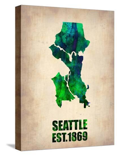 Seattle Watercolor Map-NaxArt-Stretched Canvas