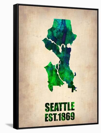 Seattle Watercolor Map-NaxArt-Framed Stretched Canvas