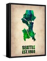 Seattle Watercolor Map-NaxArt-Framed Stretched Canvas