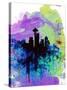 Seattle Watercolor Skyline 1-NaxArt-Stretched Canvas