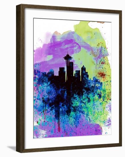 Seattle Watercolor Skyline 1-NaxArt-Framed Art Print