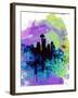 Seattle Watercolor Skyline 1-NaxArt-Framed Art Print