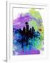 Seattle Watercolor Skyline 1-NaxArt-Framed Art Print