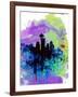 Seattle Watercolor Skyline 1-NaxArt-Framed Art Print