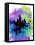 Seattle Watercolor Skyline 1-NaxArt-Framed Stretched Canvas