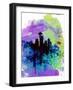 Seattle Watercolor Skyline 1-NaxArt-Framed Art Print