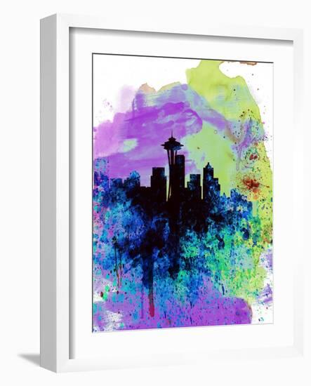 Seattle Watercolor Skyline 1-NaxArt-Framed Art Print