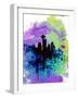 Seattle Watercolor Skyline 1-NaxArt-Framed Art Print