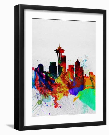 Seattle Watercolor Skyline 2-NaxArt-Framed Art Print