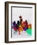 Seattle Watercolor Skyline 2-NaxArt-Framed Art Print