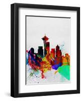 Seattle Watercolor Skyline 2-NaxArt-Framed Art Print