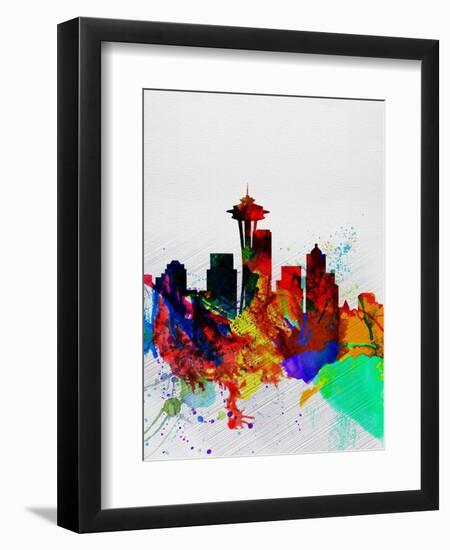 Seattle Watercolor Skyline 2-NaxArt-Framed Art Print