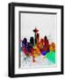 Seattle Watercolor Skyline 2-NaxArt-Framed Art Print