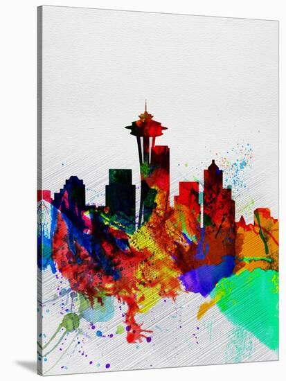 Seattle Watercolor Skyline 2-NaxArt-Stretched Canvas