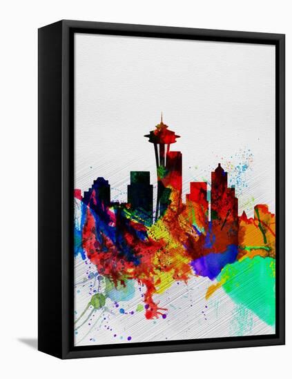 Seattle Watercolor Skyline 2-NaxArt-Framed Stretched Canvas