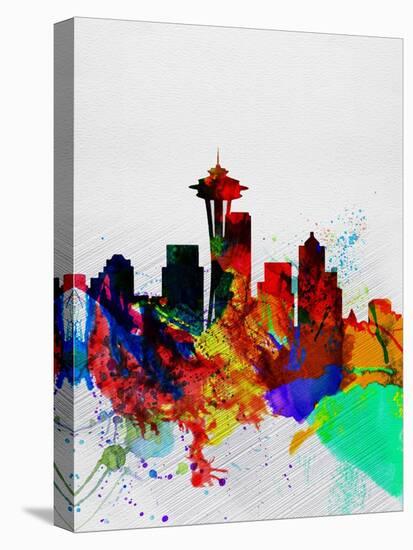 Seattle Watercolor Skyline 2-NaxArt-Stretched Canvas