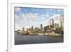 Seattle waterfront and skyline. Clouds reflected in glass buildings-Trish Drury-Framed Photographic Print