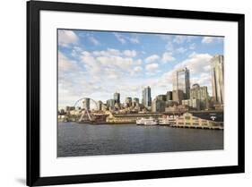 Seattle waterfront and skyline. Clouds reflected in glass buildings-Trish Drury-Framed Photographic Print